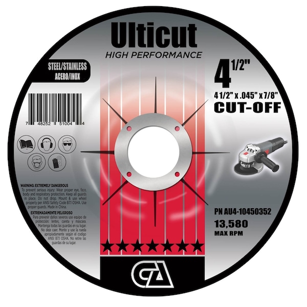Continental Abrasives 4-1/2" x .045" x 7/8" Ulticut T27 Depressed Center Premium Thin Cut-Off Wheel AU4-10450352 - main